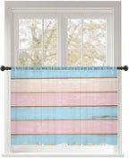 Sheer Curtains 45 Inch Length, Pink Blue Wood Grain Semi Sheer Curtains Light Filtering Window Treatment, Farmhouse Country Shabby Striped Privacy Voile Drapes for Living Room Bedroom 52x45 Inch