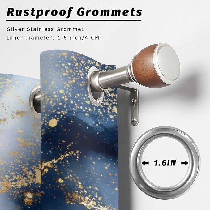 Marble Texture Outdoor Curtains for Patio Abstract Gradient Blue Golden Gorgeous Waterproof Outside Curtains with Grommet Top Weatherproof Curtain for Cabana Pergola Gazebo, 2 Pack, 54" W x 108" L