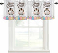 Grey Easter Curtain Valances for Windows, Kitchen Valance Window Treatment, Spring Cartoon Bunny Colorful Eggs Wood Grain Light Filtering Block Curtains for Bathroom/Bedroom/Living Room 42'' x 18''