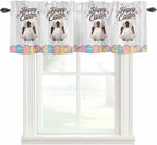 Grey Easter Curtain Valances for Windows, Kitchen Valance Window Treatment, Spring Cartoon Bunny Colorful Eggs Wood Grain Light Filtering Block Curtains for Bathroom/Bedroom/Living Room 42'' x 18''