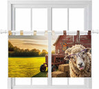 Farm Sheep Kitchen Curtains 24 Inch Length, Small Window Curtains Tab Top, Farmhouse Barn Funny Animals Butterfly Light Filtering Short Window Treatments Tier Drapes 27.5"x24" 2 Panel