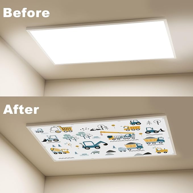 6 Pcs Fluorescent Light Covers for Ceiling Lights Construction Vehicles Machinery Trucks Cranes Cement Mixers Blue Decorative Magnets Light Filters for Office Home Classroom Must Haves 4’ x 2’
