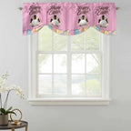 Pink Easter Tie Up Valance Curtains for Windows,Kitchen Curtains Window Shades,Easter Bunny Eggs Spring Cartoon Farmhouse Wood Grain Light Filtering Curtain Valances for Bedroom/Bathroom/Cafe 54"x18"