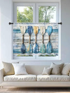 Sheer Curtains 54 Inch Length, Lake Paddle Striped Semi Sheer Curtains Light Filtering Window Treatment, Watercolor Vintage Wood Grain Privacy Voile Drapes for Living Room Bedroom 52x54 Inch