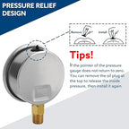 SENCTRL 160 Psi Lead-Free Glycerin Liquid Filled Low Pressure Gauge, 2.5" Dial Size, 1/4" NPT Lower Mount, Stainless Steel Case, for Home Potable Water Pump, Air, Well, RV Hose, Pressure Test