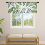 Summer Palm Leaf Sheer Valance Curtains, Green Tropical Plants Nature Leaves Wood Grain Light Filtering Kitchen Valances Rod Pocket Voile Curtain Treatment for Bedroom/Living Room/Basement 42Wx12L