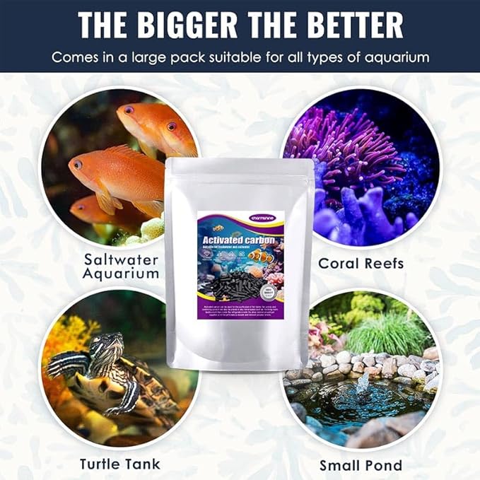 Activated Carbon Pellets for Aquarium Filter Media Activated Charcoal Bulk Fish Tank Charcoal Pellets Carbon Aquarium Filter for Fish Tanks, Freshwater,Saltwater (1.1lb with Mesh Bag)