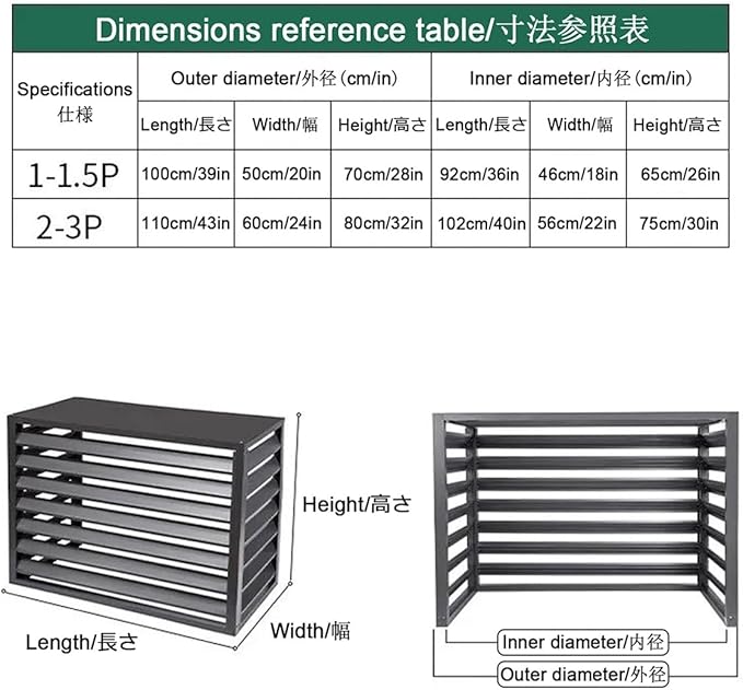 Aluminum Air Conditioner Fence Set of 2, Louvered Outdoor AC Unit Cover, Decorative Privacy Screen, Weatherproof and Anti-Theft (Black 110x60x80cm/43x24x32in)