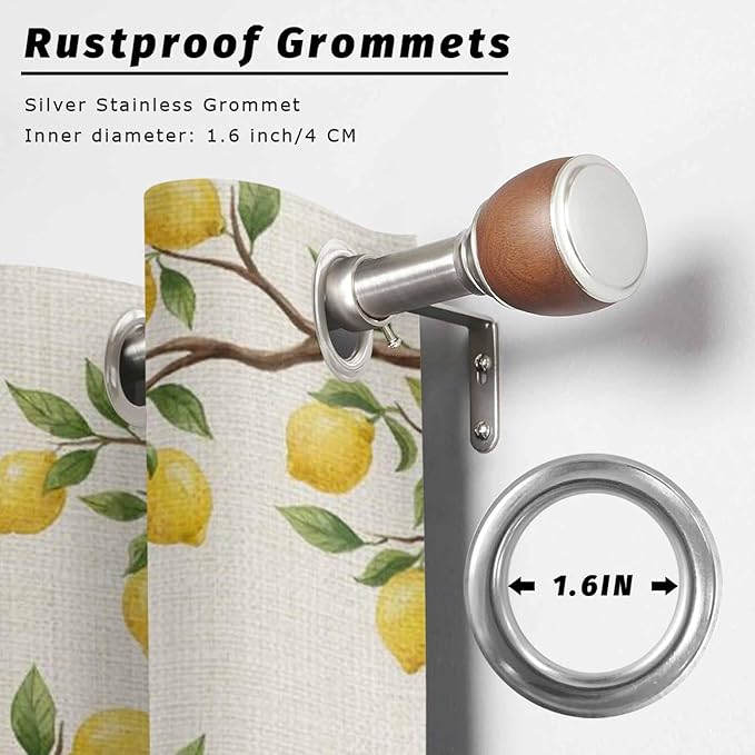 Summer Outdoor Curtains for Patio Lemon Gnome Leaf Linen Texture Waterproof Outside Curtains with Grommet Top Weatherproof Curtain for Cabana Pergola Gazebo, 1 Panel, 54" W x 84" L
