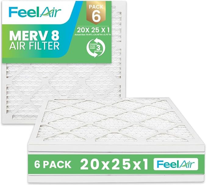 20x25x1 Air Filter, MERV 8, 6 Pack – Premium Pleated HVAC & Furnace Filter, Electrostatic AC Filter Replacement (Actual Size: 19.50" x 24.50" x 0.75")