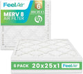 20x25x1 Air Filter, MERV 8, 6 Pack – Premium Pleated HVAC & Furnace Filter, Electrostatic AC Filter Replacement (Actual Size: 19.50" x 24.50" x 0.75")