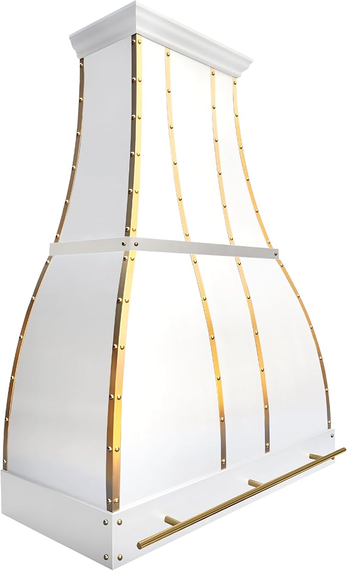 CHETTO C Stainless Steel Range Hood Cover with 4-Speed Vent Hood Insert Custom Handcrafted Metal Kitchen Fan with Towel Rack LED Light 42"W x21"D x27"H White Wall Mount