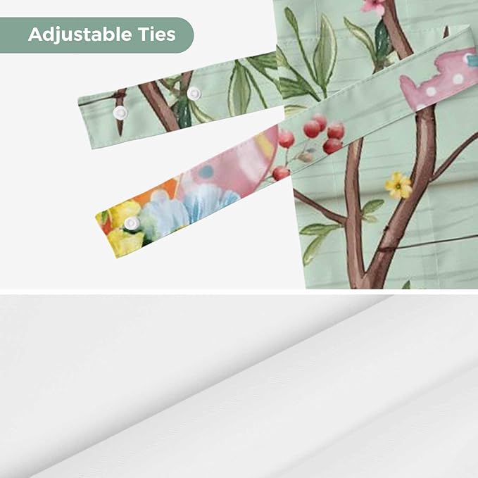 Easter Tie Up Valance Curtains for Windows, Kitchen Curtains Window Shades, Spring Watercolor Bunny Eggs Wooden Grain Green Light Filtering Roman Curtain Valances for Bedroom/Bathroom/Cafe 42"x12"