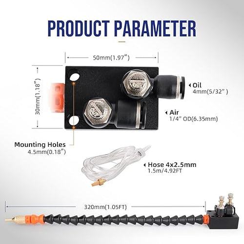 1/4" CNC Coolant Nozzle Mister for Milling Machine,Mist Coolant System for Metal Cutting Engraving Cooling Sprayer Machine for Mill Air Pipe Lathe