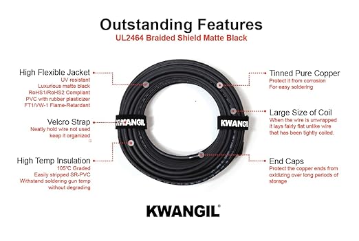 4C 20AWG AMSB Shielded Cable Wire (UL2464) - Highly Flexible Str TC, PVC Ins, OS+TC BRD, PVC JKT for CNC Machine, Stepper Motor, VFD Spindle (Matte Black 100FT)
