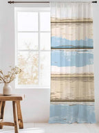 Sheer Curtains 84 Inches Long, Vintage Geometric Blue Semi Sheer Curtains Light Filtering Window Treatment, Abstract Country Shabby Wood Grain Privacy Voile Drapes for Living Room Bedroom 52x84 Inch
