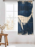 Sheer Curtains 63 Inch Length, Ocean Whale Blue Semi Sheer Curtains Light Filtering Window Treatment, Summer Coastal Vintage Wood Grain Privacy Voile Drapes for Living Room Bedroom 52x63 Inch