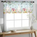 Easter Sheer Valances for Windows 60"x18", Light Filtering Kitchen Curtains Valance, Spring Watercolor Eggs Tulip Wooden Grain Teal Rod Pocket Chiffon Curtains for Living Room Bedroom Cafe