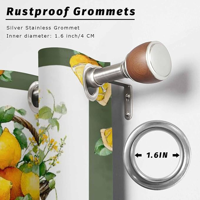 Lemon Outdoor Curtains for Patio Lemons Baskets Summer Tropical Plant Waterproof Outside Curtains with Grommet Top Weatherproof Curtain for Cabana Pergola Gazebo, 1 Panel, 54" W x 84" L