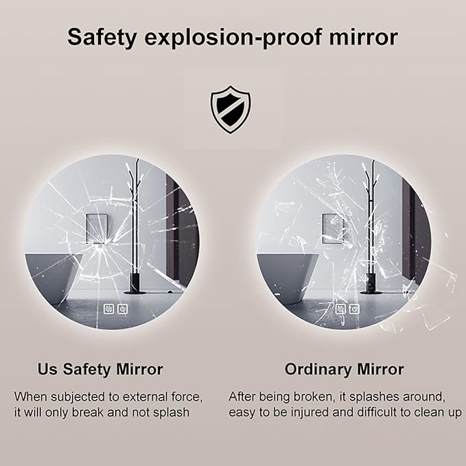 Led Mirror for Bathroom,Bathroom Mirrors for Vanity,Shatter-Proof,with Dimming & 3 Color Modes,Heated Demister Pad,Anti-Fog,Hanging Vanity Mirror,Easy to Install, Easy to Clean (Size : 50x50cm)