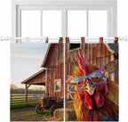 Farm Rooster Kitchen Curtains 45 Inch Length, Short Cafe Window Curtains Tab Top, Farmhouse Barn Funny Animals Butterfly Light Filtering Window Treatments Tier Drapes 27.5"x45" 2 Panel