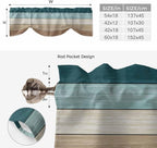Teal Brown Tie Up Valance Curtains for Windows, Kitchen Curtains Window Shades, Farmhouse Vintage Abstract Wooden Grain Light Filtering Roman Curtain Valances for Bedroom/Bathroom/Cafe 42"x12"