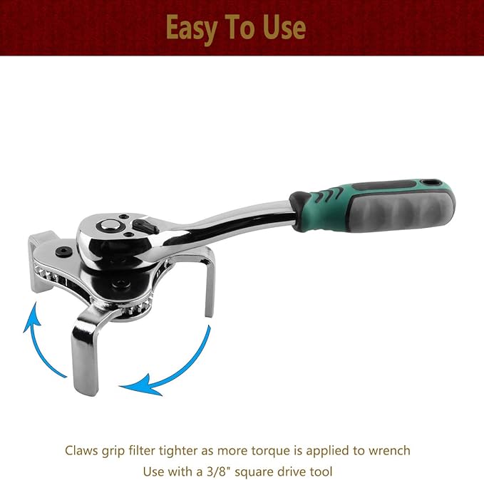 Moker Universal Oil Filter Wrench Adjustable, 3 Jaw Oil Filter Remover Tools fits Filters from 2-1/8 To 4-1/2 inches(54-115mm),w/Quick Release Ratchet, Oil Filter Change Set, Ideal for Engine Filters