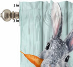 Easter Kitchen Curtain Set, Spring Rabbit Botanical Carrots Green Wooden Grain Window Valance and Tiers 24" Length, Light Filtering Short Curtains Valance for Cafe Bathroom Bedroom 54"x18"