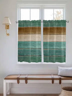 Vintage Plank Turquoise Brown Window Valance Curtains, Farmhouse Wood Grain Light Filtering Kitchen Valance with 3-inch Rod Pocket for Living Room Bathroom Bedroom,2 Panel,52x54In