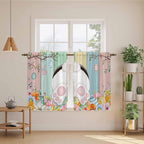 Easter Kitchen Curtains 54 Inch Long 2 Panel Set, Rod Pocket Window Curtains Panels, Spring Colorful Bunny Eggs Flower Wood Grain Light Filtering Drapery Draperies for Bathroom Bedroom 52"W x 54"L