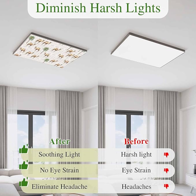Fluorescent Light Covers for Ceiling Lights Desert Camel Magnetic Light Filters 1 Pack 4x2 ft Bohemian Southwest Date Trees Ceiling Lights Cover for Classroom Office School Home Drop Lamp Decor