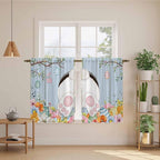 Easter Kitchen Curtains 45 Inch Long 2 Panel Set, Rod Pocket Window Treatment, Spring Watercolor Bunny Eggs Flower Wood Grain Blue Light Filtering Panels Short Drapes for Bathroom Camper 42"W x 45"L