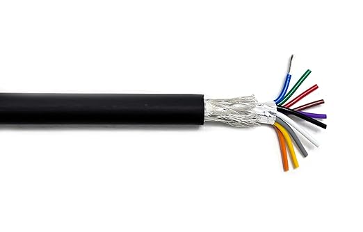 10C 22AWG AMSB Shielded Cable Wire (UL2464) - Highly Flexible Str TC, PVC Ins, OS+TC BRD, PVC JKT for CNC Machine, Stepper Motor, VFD Spindle (Matte Black 100FT)