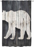 Sheer Curtains 72 Inches Long, White Brown Bear Semi Sheer Curtains Light Filtering Window Treatment, Rustic Counrty Vintage Wood Grain Privacy Voile Drapes for Living Room Bedroom 52x72 Inch