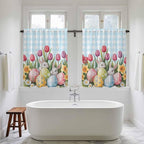 Easter Kitchen Curtains 45 Inch Long 2 Panel Set, Rod Pocket Window Treatment, Spring Bunny Colorful Eggs Tulip Flowers Blue Check Light Filtering Panels Short Drapes for Bathroom Camper 42"W x 45"L
