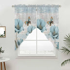 Spring Floral Swag Valances for Windows, Vintage Tulips Flower Butterfly Retro Wood Blue Rod Pocket Kitchen Curtains Valance, Small Window Curtains Swag for Cafe Living Room, 2 Panels, 36x36 inch