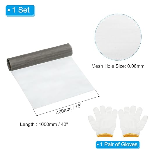 PATIKIL 40" L x 16" W Woven Wire Mesh, 180 Mesh 304 Stainless Steel Air Vent Filter Screen with Gloves for Window Security Vent Cover Filtration Animals Fence
