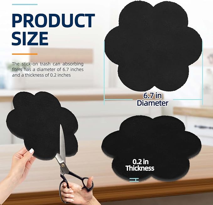 Stick-on Compost Bin Odor Filter: Activated Charcoal Deodorizer Sheets for Kitchen Trash Can, Compost Bucket, Diaper Pail, Garbage Can, Countertop and Recycle Bin - 6 Replacements 6.7" Flower Shape