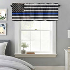 American Flag Valances for Windows, Blue Line Star Black White Stripes Wood Grain Kitchen Valance Light Filtering Rod Pocket Short Curtains for Kitchen Bathroom, 1 Panel, 42"x12"