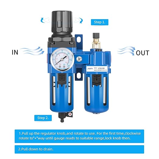 NANPU 3/8" NPT Compressed Air Filter Regulator Lubricator Combo, Water/Oil Trap Separator - Gauge(0-150 psi), Poly Bowl, Manual Drain, Bracket - AC3010-03M
