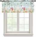 Easter Sheer Valances for Windows 42"x18", Light Filtering Kitchen Curtains Valance, Spring Watercolor Eggs Tulip Wooden Grain Teal Rod Pocket Chiffon Curtains for Living Room Bedroom Cafe