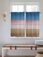 Blue Pink Brown Gradient Wood Grain Window Valance Curtains, Vintage Wood Board Light Filtering Kitchen Valance with 3-inch Rod Pocket for Living Room Bathroom Bedroom,2 Panel,27.5x45In