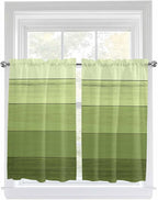 Gradient Green Wooden Board Window Valance Curtains, Retro Country Wood Grain Light Filtering Kitchen Valance with 3-inch Rod Pocket for Living Room Bathroom Bedroom,2 Panel,52x45In