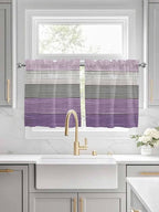 Country Wood Board Gray Purple Window Valance Curtains, Farmhouse Gradient Plank Light Filtering Kitchen Valance with 3-inch Rod Pocket for Living Room Bathroom Bedroom,2 Panel,27.5x36In
