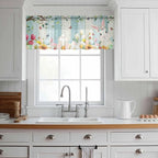 Easter Sheer Valances for Windows 54"x18", Light Filtering Kitchen Curtains Valance, Spring Watercolor Bunny Eggs Tulip Wooden Grain Rod Pocket Chiffon Curtains for Living Room Bedroom Cafe