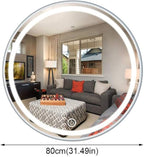 Round Waterproof LED Bathroom Wall Makeup Mirrors with White Light Sensor Touch Control and Demister Pad (Color : with Frame Size : 70cm) (with Frame 80cm)