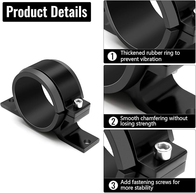 2 Pcs Universal Car Fuel Pump Fuel Filter Mounting Bracket Aluminum Clamp Holder with Rubber Insert, Black Hard Aluminum Anodized Accessories Suitable for Vehicle Fuel Oil Line (50 to 55 mm)