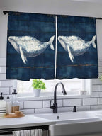 Sheer Curtains 45 Inch Length, Summer Whale Semi Sheer Curtains Light Filtering Window Treatment, Ocean Watercolor Wooden Grain Blue Privacy Voile Drapes for Living Room Bedroom 52x45 Inch