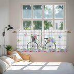 Spring Tier Curtains, Bicycles Botanical Leaves Rose Colorful Stripes Light Filtering Kitchen Curtains, 2Pcs Rod Pocket Half Window Treatments Panels for Sink Cafe Cabinet Camper 27.5x36 Inches