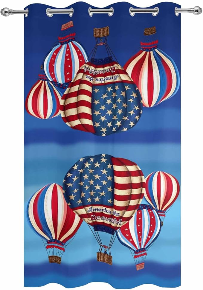 Independence Day Waterproof Outdoor Curtains for Patio, Windproof Weatherproof Curtains with Weighted Hem, Hot Air Balloon Patriotic Star Light Filtering Privacy Drapes for Porch 54"x 95"